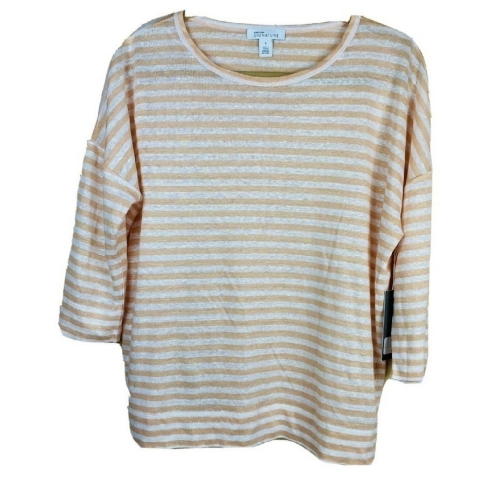 100% Linen Nordstrom Signature Stripe Linen Tee Top Light